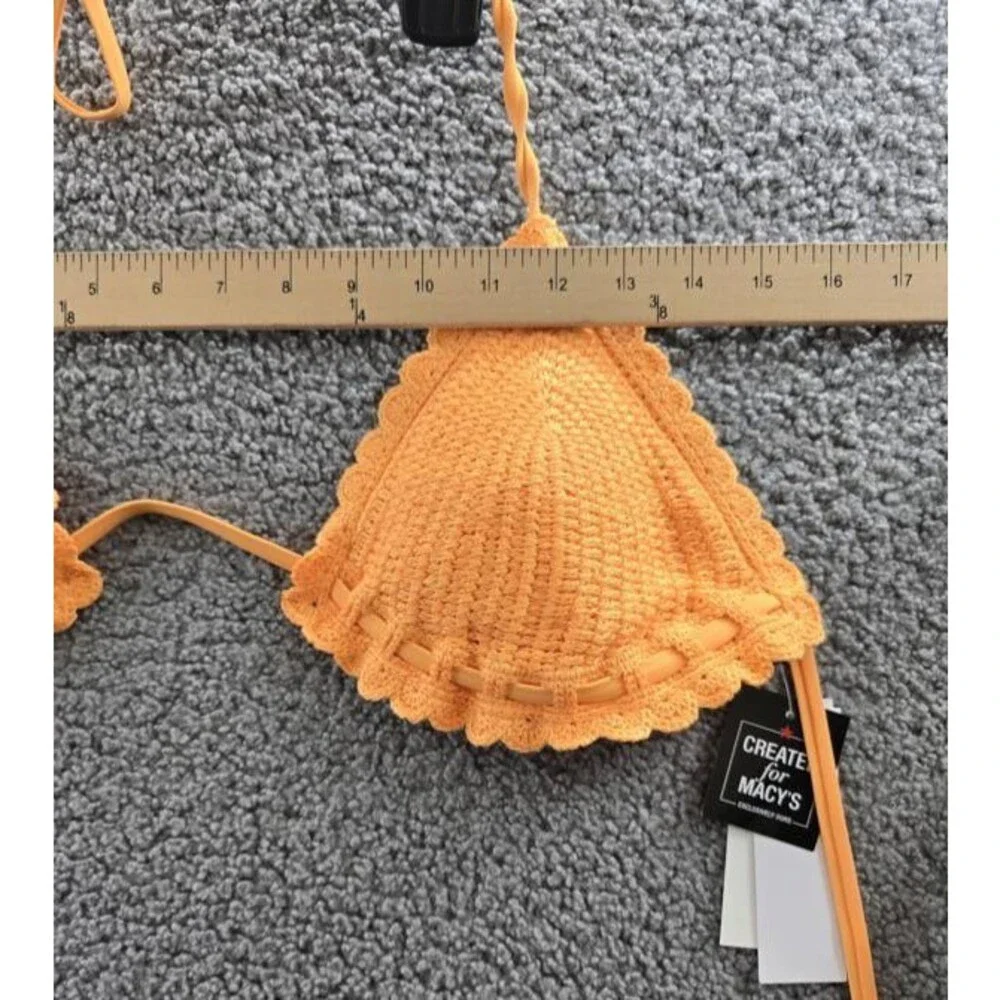 Salt + Cove Crochet Halter Triangle Bikini Juniors' XL Orange V-Neck Tie Closure